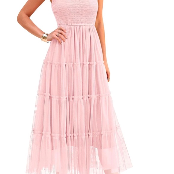 PRETTYGARDEN Women's Summer Tulle Midi Dress Sleeveless Smocked Ruffle Flowy - Picture 4 of 7